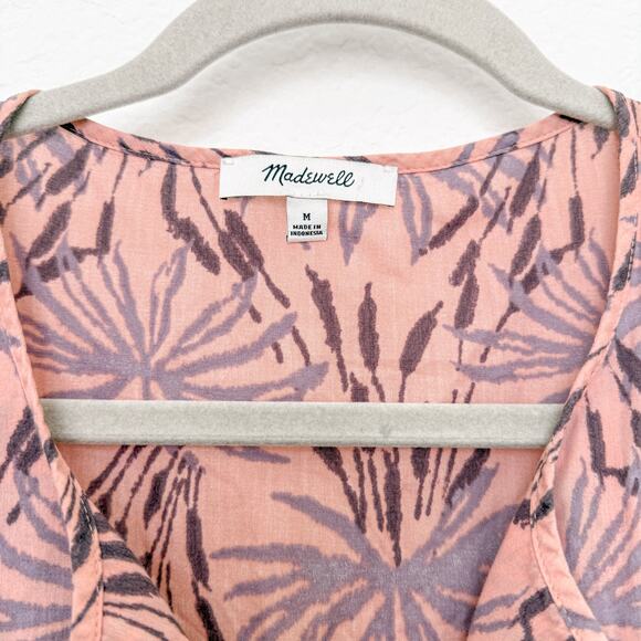 Madewell Button-Front Tiered Dress in Oasis Palms Pink Size Medium - Picture 7 of 9